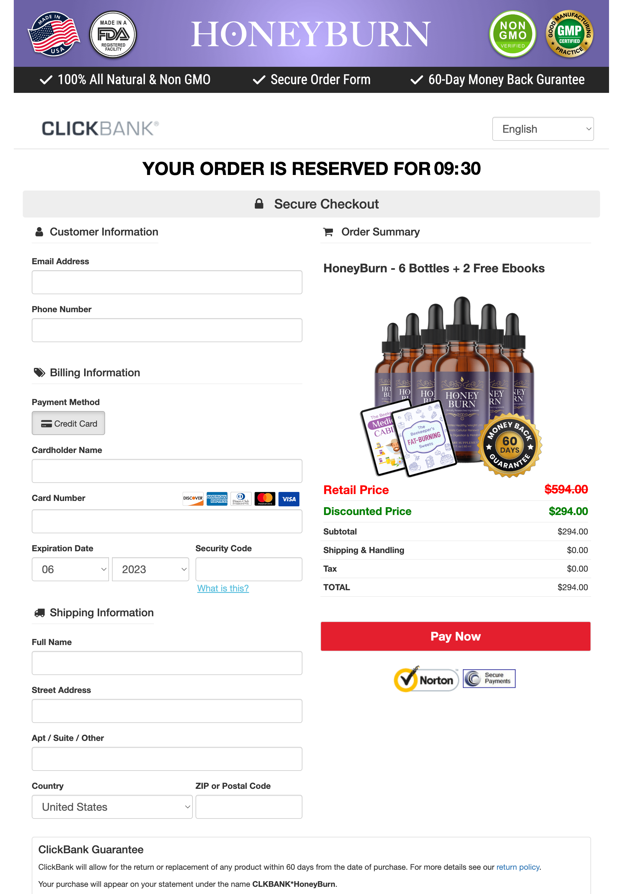 HoneyBurn - Order Page